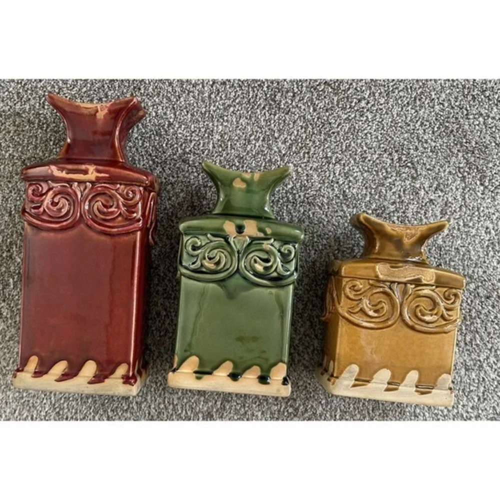 3-PC Decorative Glazed‎ Ceramic Bottle Vases Rectangular Pilar Shape Eccentric